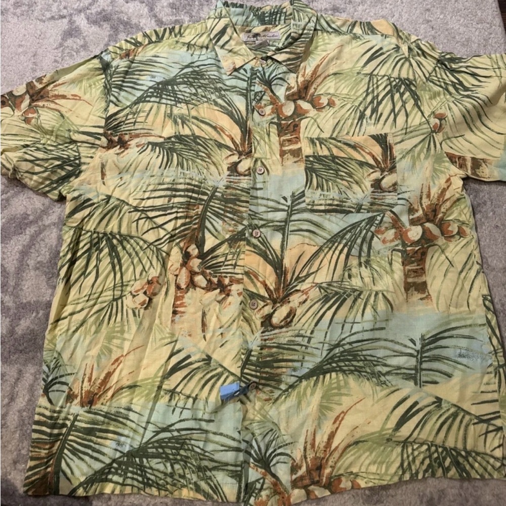 Joe Marlin Hawaiian Green Palm Tree Short Sleeve Shirt Men's Size XL
